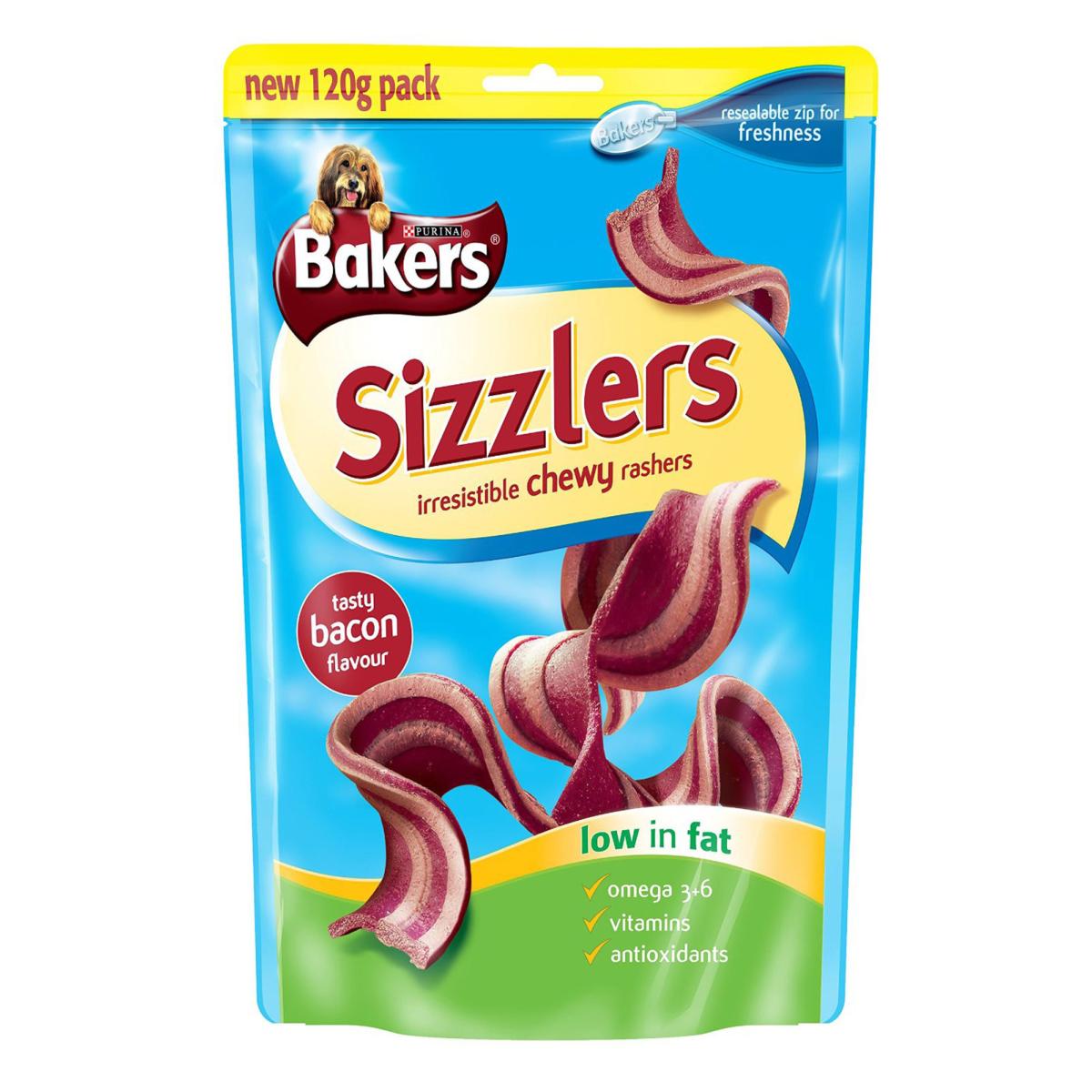 DOTS LONDON DONATION Bakers Sizzlers Dog Treats Bacon 90g Pet Connection petconnection.ie