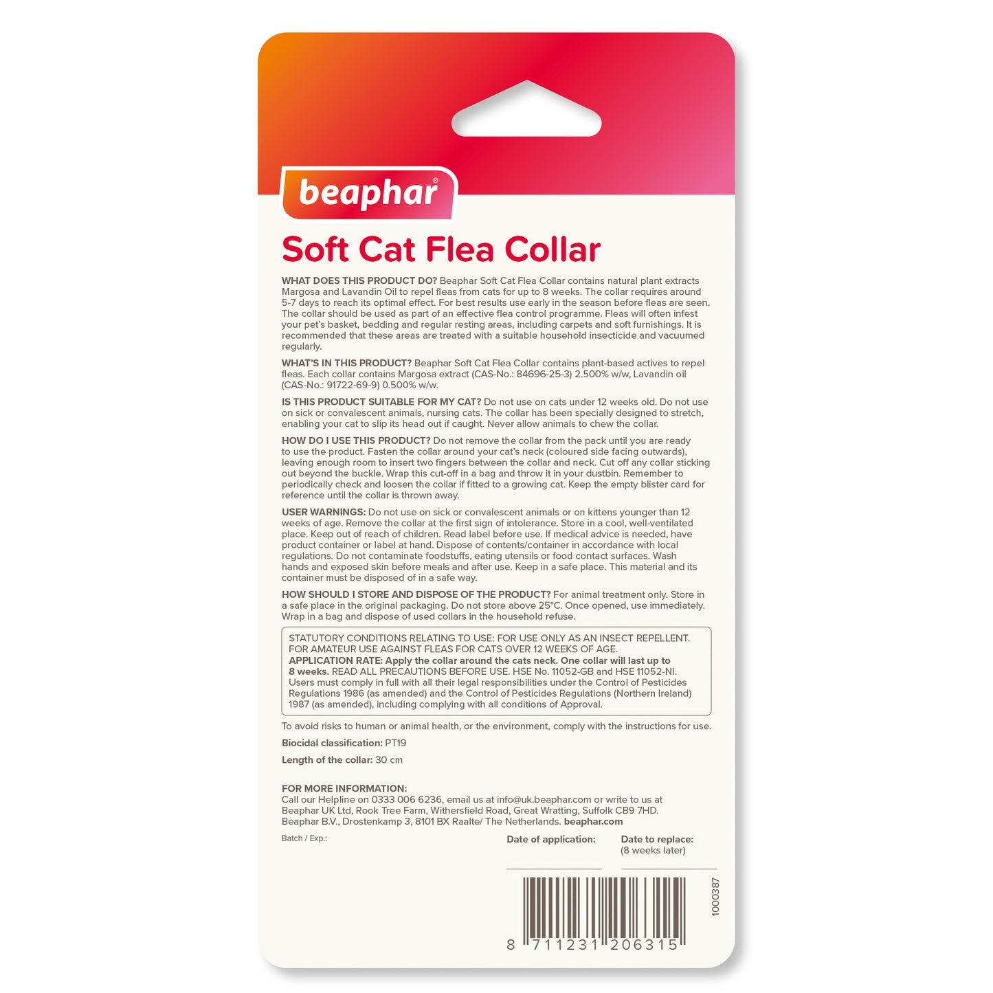 Beaphar | Cat Flea Control | Adjustable Velvet Safety Collar