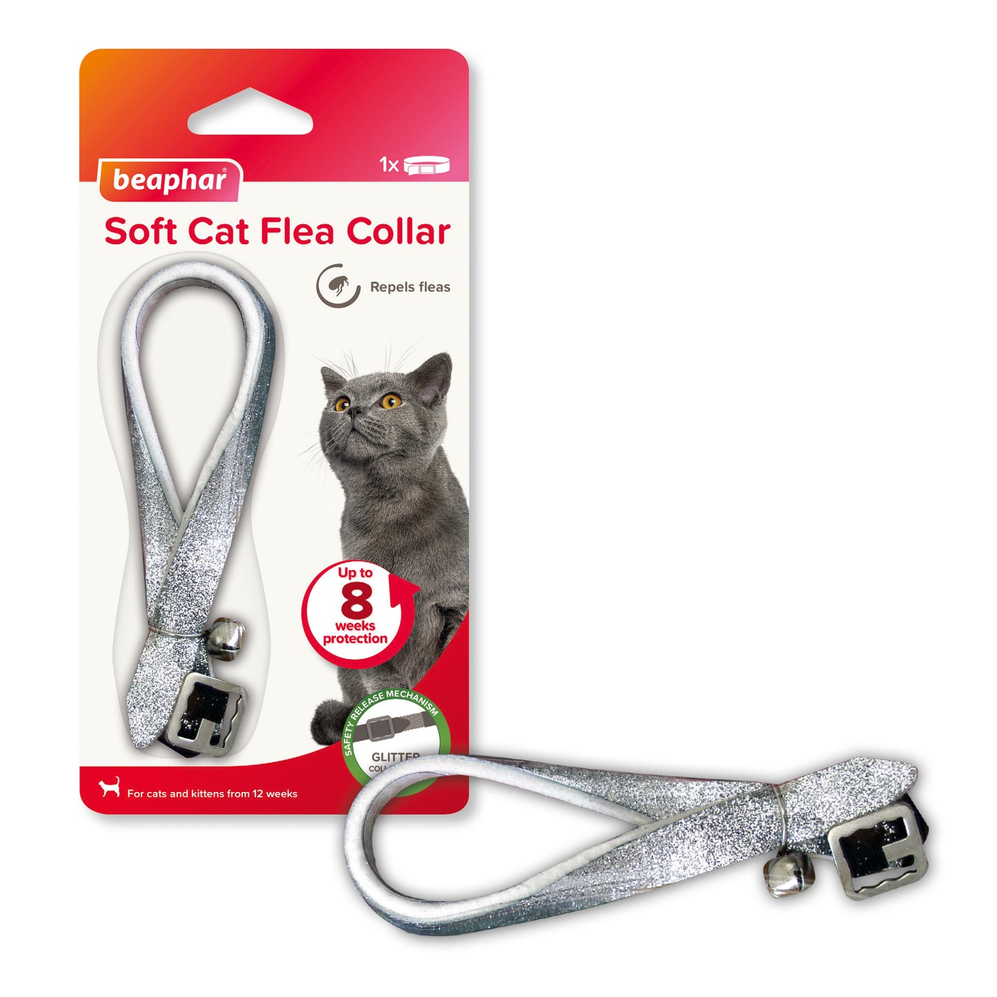 Beaphar Cat Flea Collar, Glitter, Repels Fleas for up to 8 Weeks, Safety Collar, 30cm