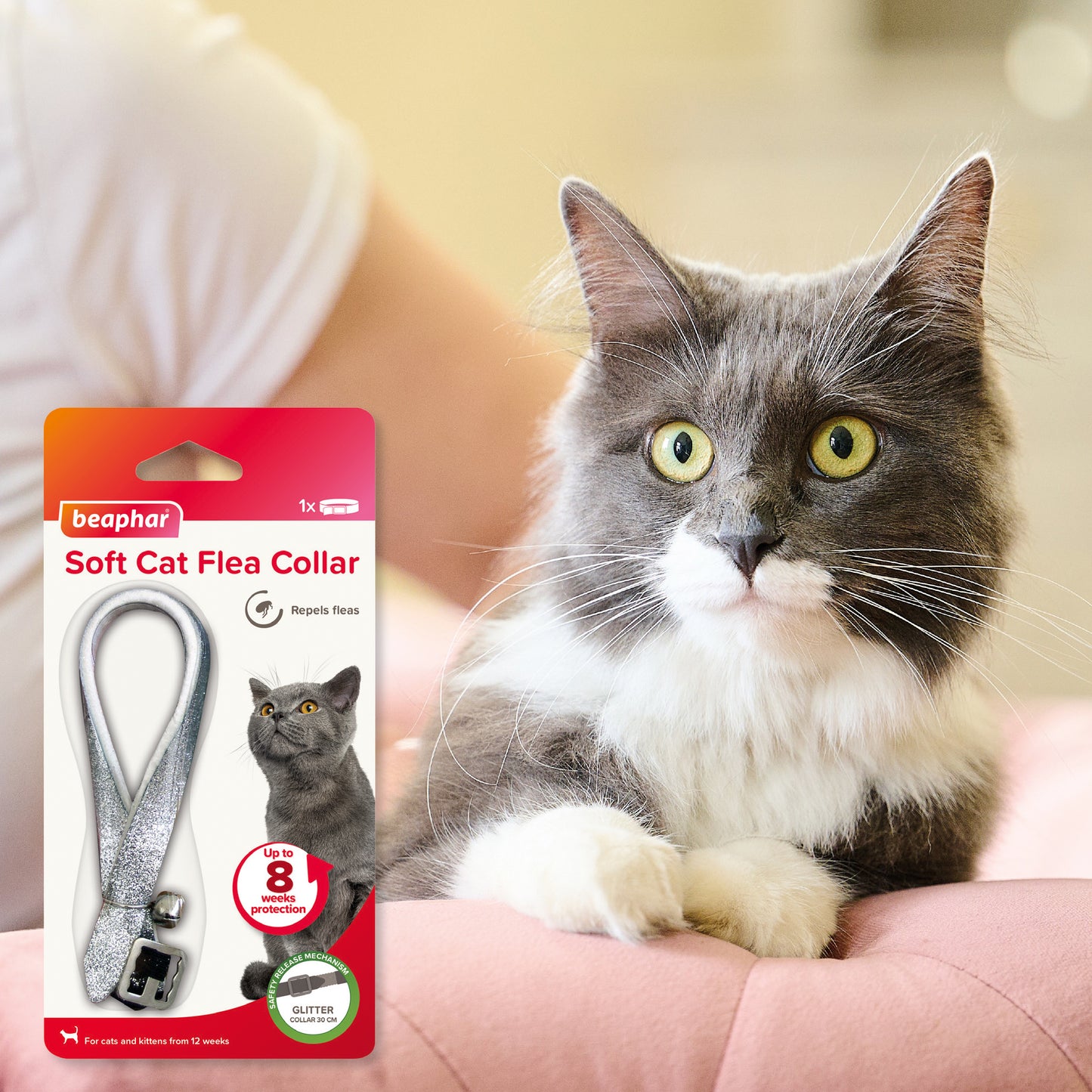 Beaphar Cat Flea Collar, Glitter, Repels Fleas for up to 8 Weeks, Safety Collar, 30cm