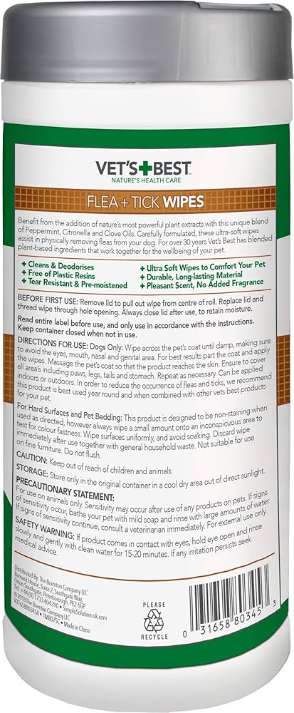 Vet's Best | Dog Healthcare | Flea & Tick Wipes - Pack Of 50