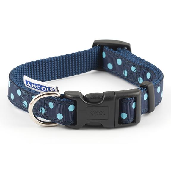 Ancol Indulgence Adjustable Nylon Polka Dot Dog Collar - Navy Blue