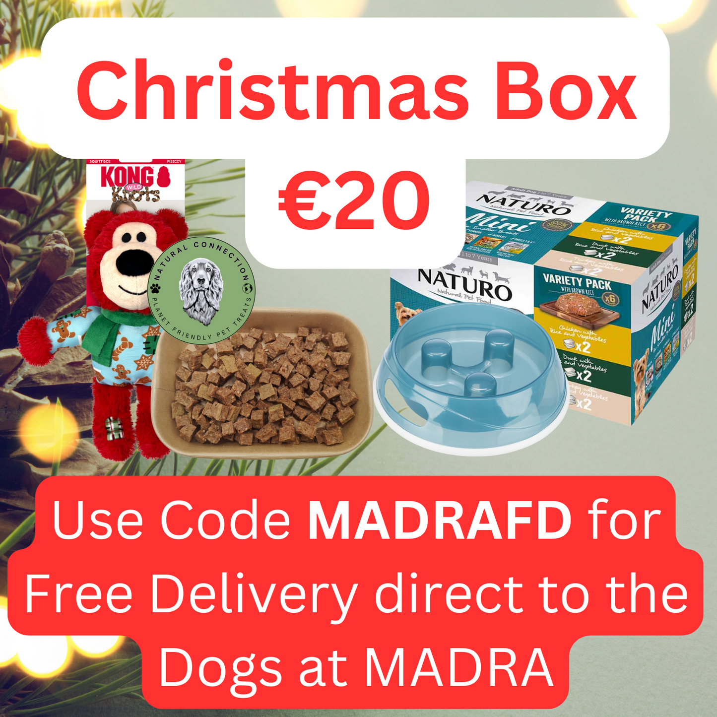 MADRA Christmas Gift Box 2024 (Donation to MADRA) - Includes Toys, Treats & Wet Dog Food