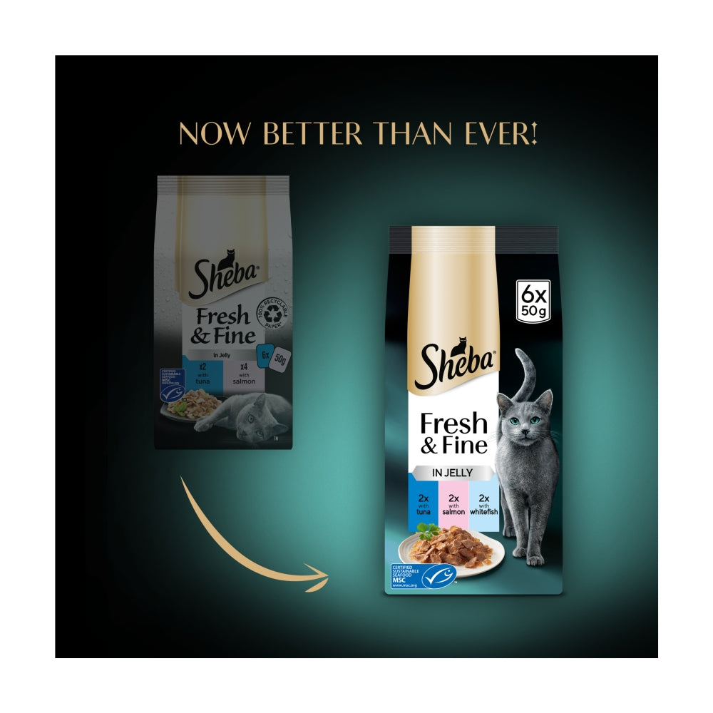 Sheba | Wet Cat Food Pouches | Fresh & Fine in Jelly with Tuna, Salmon & White Fish