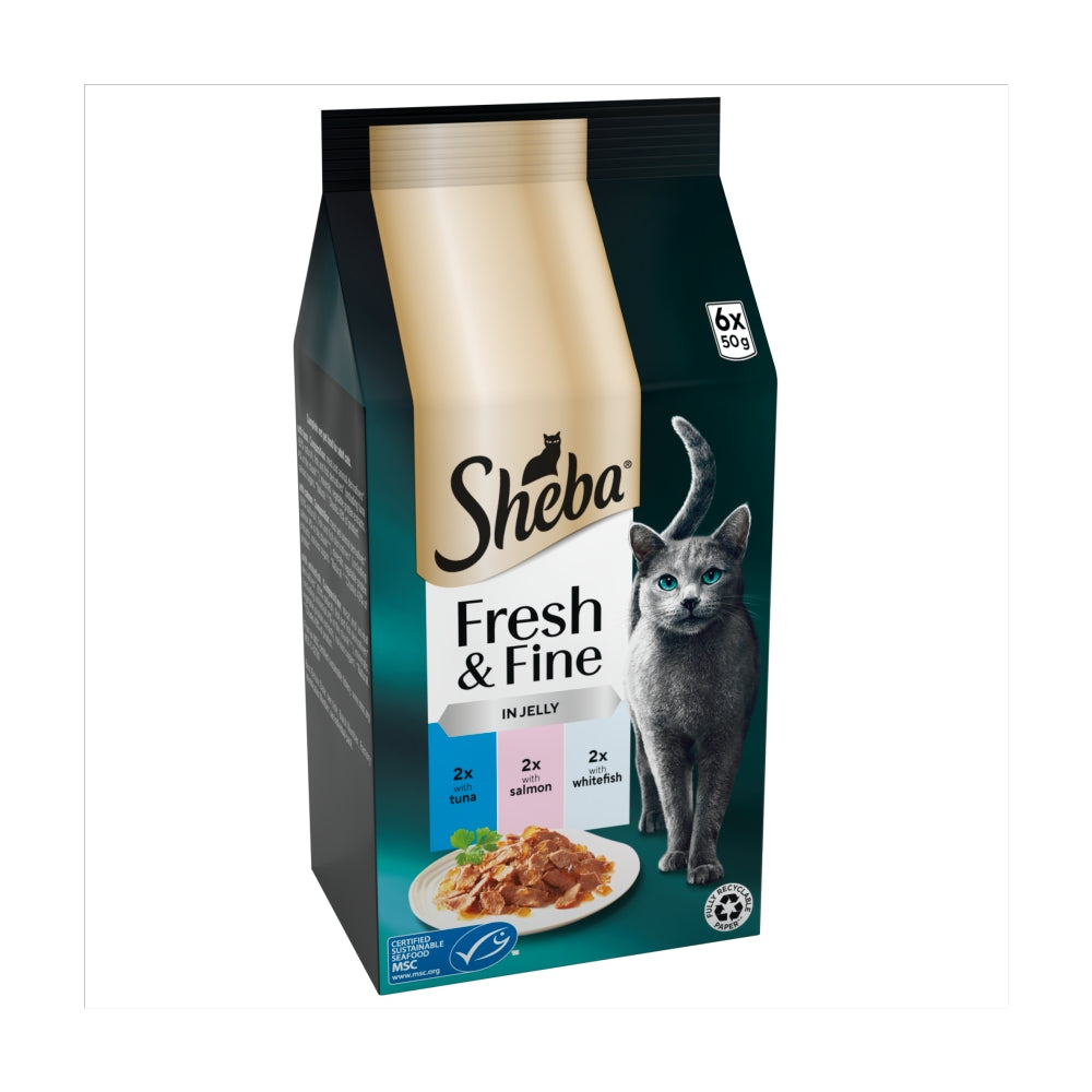 Sheba | Wet Cat Food Pouches | Fresh & Fine in Jelly with Tuna, Salmon & White Fish