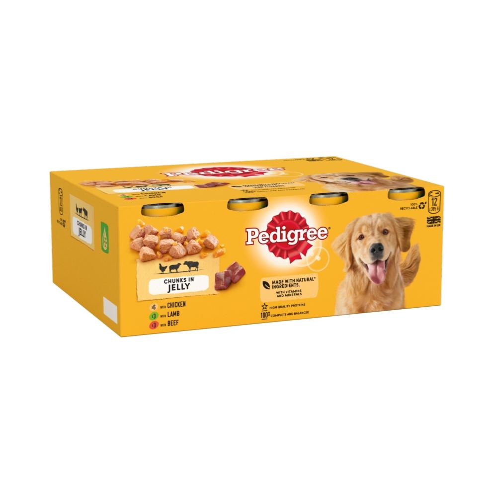 Pedigree | Adult Wet Dog Food Tins | Mixed Chunks In Jelly - 12 x 385g