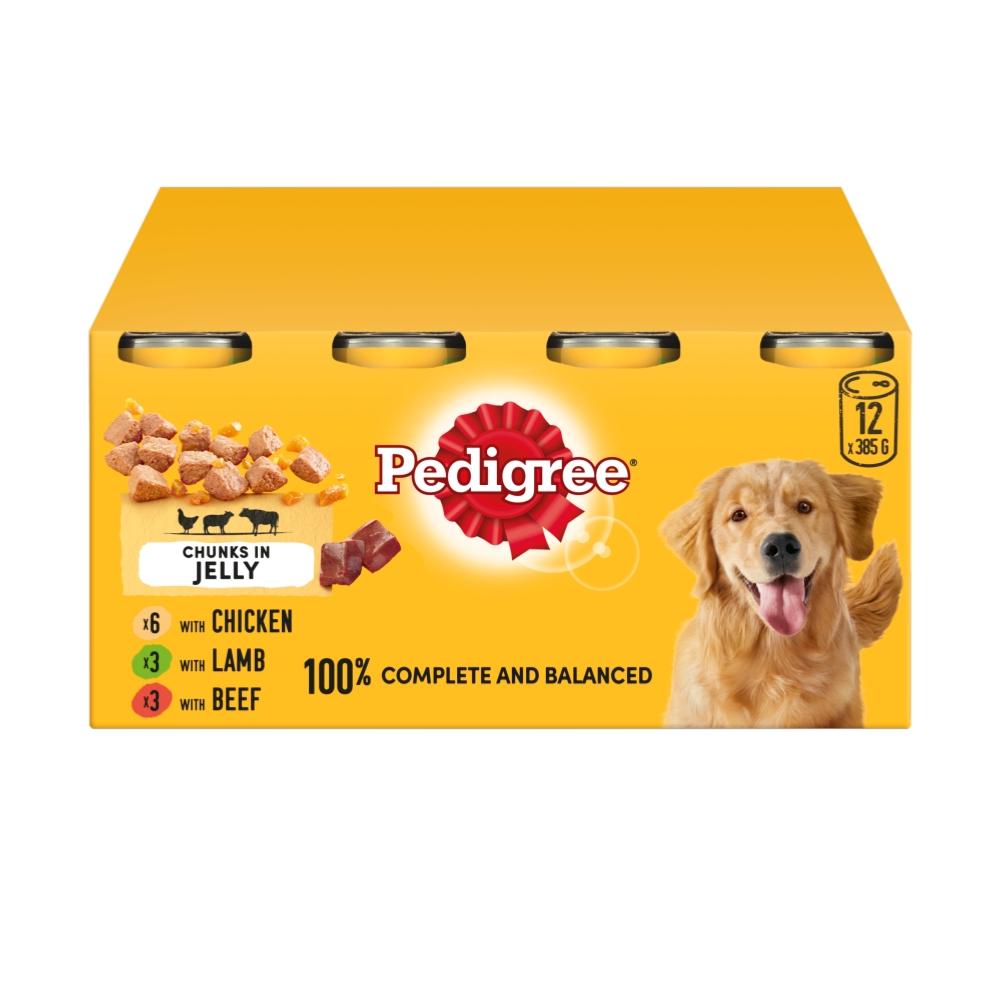 Pedigree | Adult Wet Dog Food Tins | Mixed Chunks In Jelly - 12 x 385g