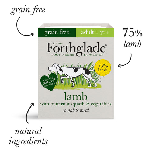 Forthglade | Grain Free Natural Complete Wet Dog Food Tray | Lamb with Butternut Squash & Vegetables - 395g