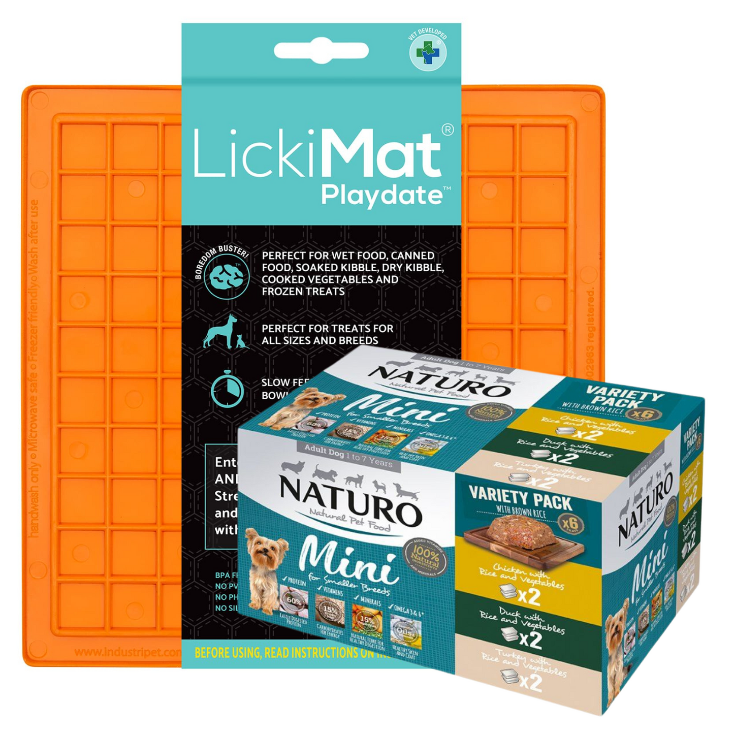 LickiMat Classic Playdate & Naturo Minis Wet Dog Food Trays (6 x 150g)