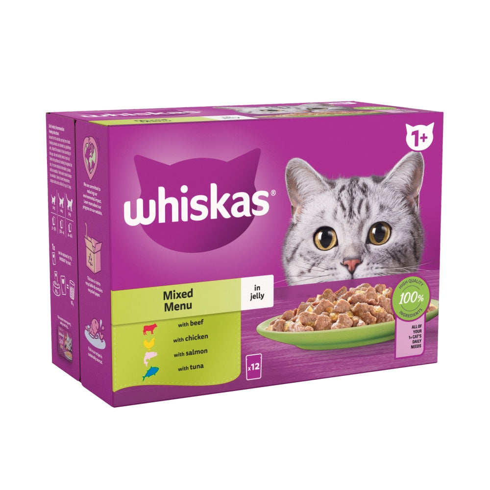 WHISKAS | Wet Cat Food Pouches Mixed Menu In Jelly - 12 x 85g