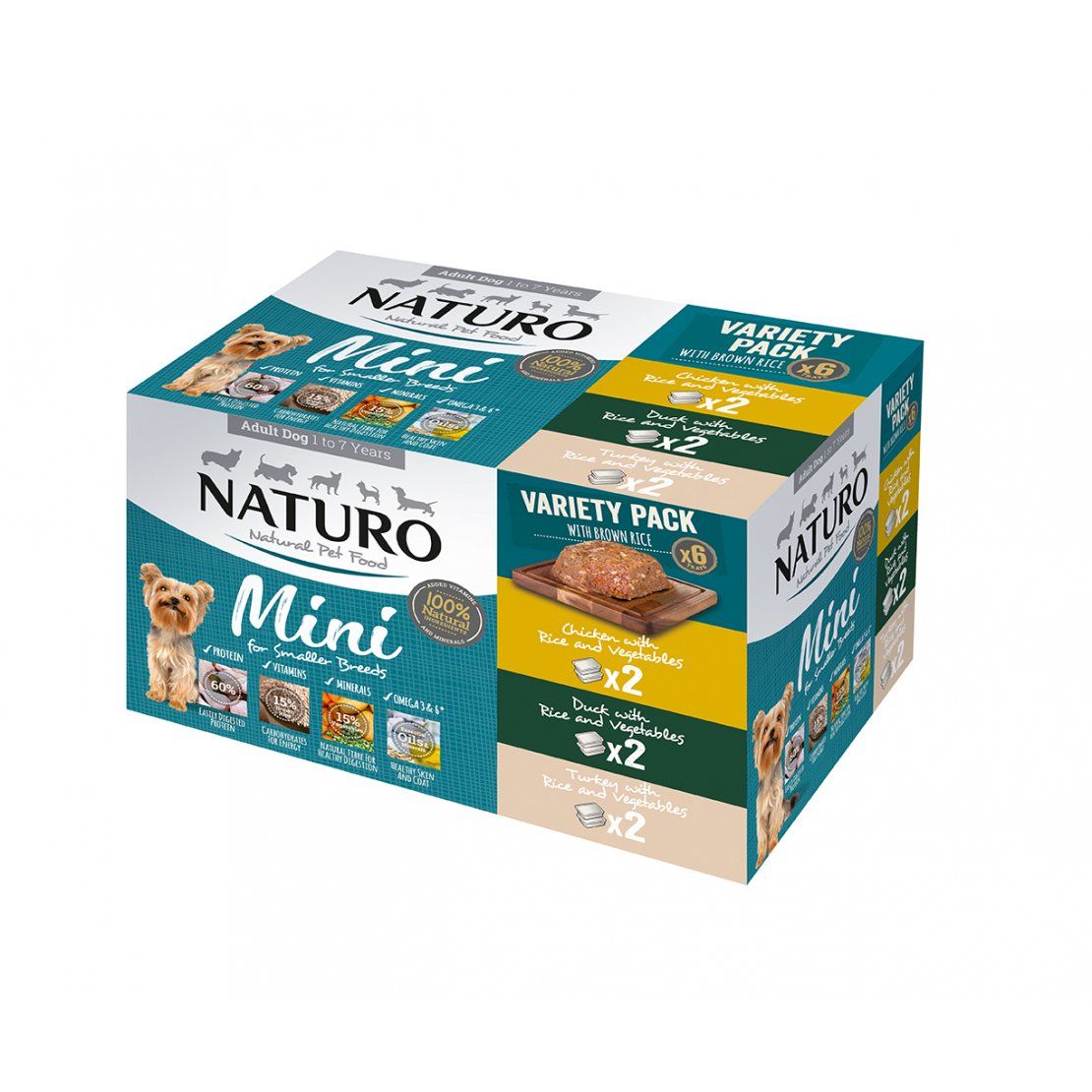 Naturo | Gluten Free Wet Dog Food | Mini Variety Pack of Chicken, Duck & Turkey with Rice and Vegetables | 150g Trays | Bulk Buys Available