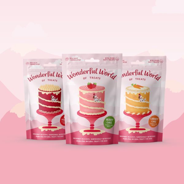 Wonderful World of Treats | Wheat Gluten Free, Natural Hand Baked Dog Biscuits | Berry Cake 50g